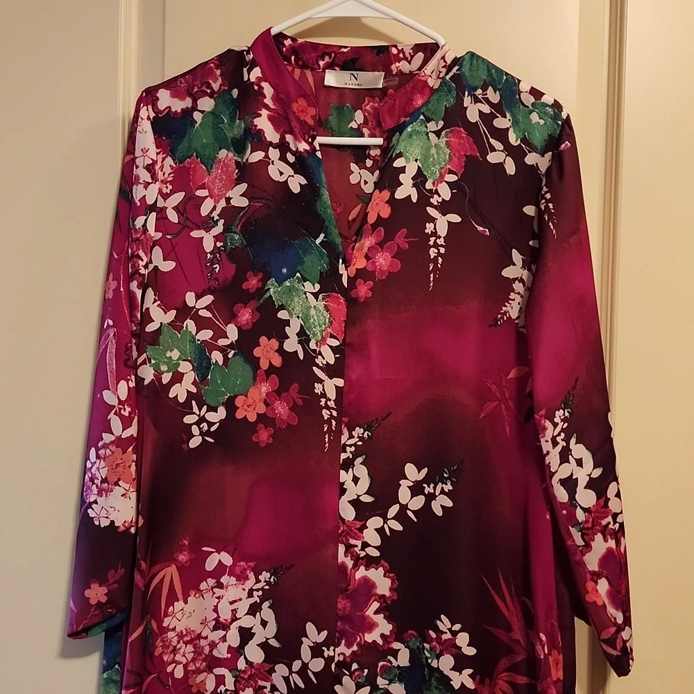 NATORI ZIP CAFTAN FLORAL PINK GREEN SMALL